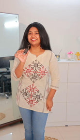 OFF WHITE KHADI COTTON SHORT KURTHI (SU 357)